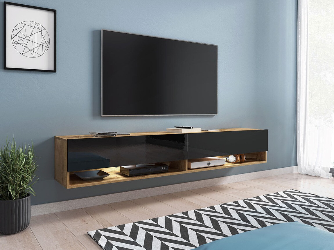 TV-meubel Sarasota 119 (Wotan eik + Glanzend zwart)