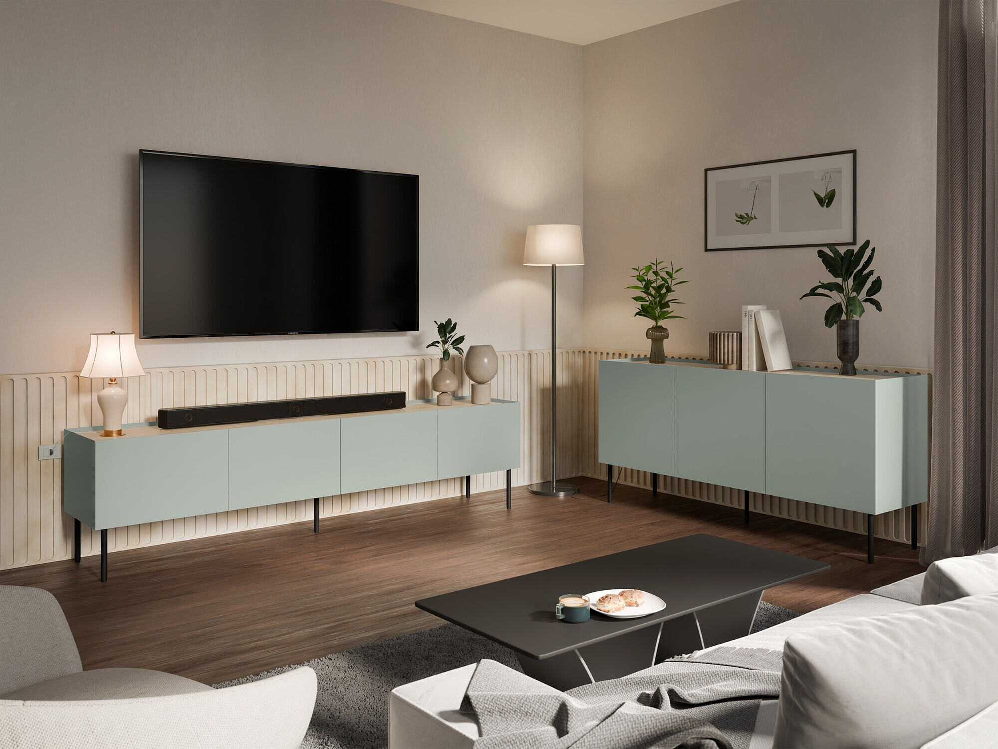 Dressoir Melbela 104 (Licht olijfboom + Eiken)