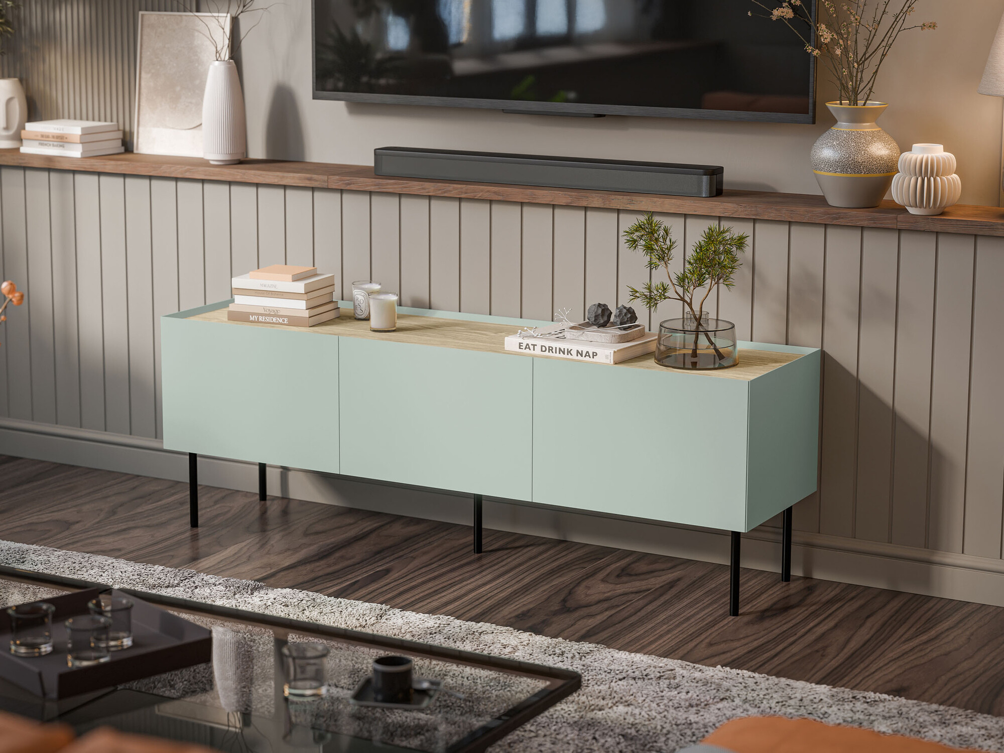 TV-meubel Melbela 106 (Licht olijfboom + Eiken)