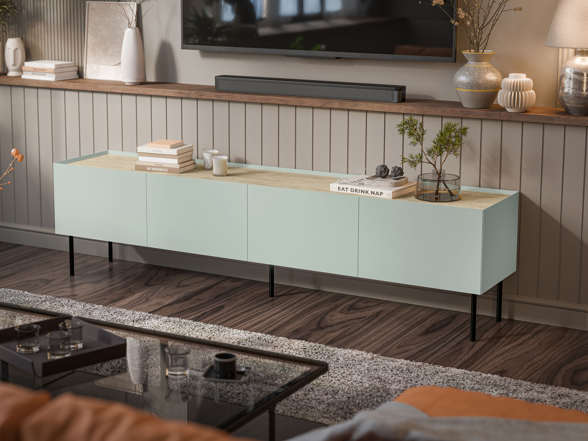 TV-meubel Melbela 107 (Licht olijfboom + Eiken)