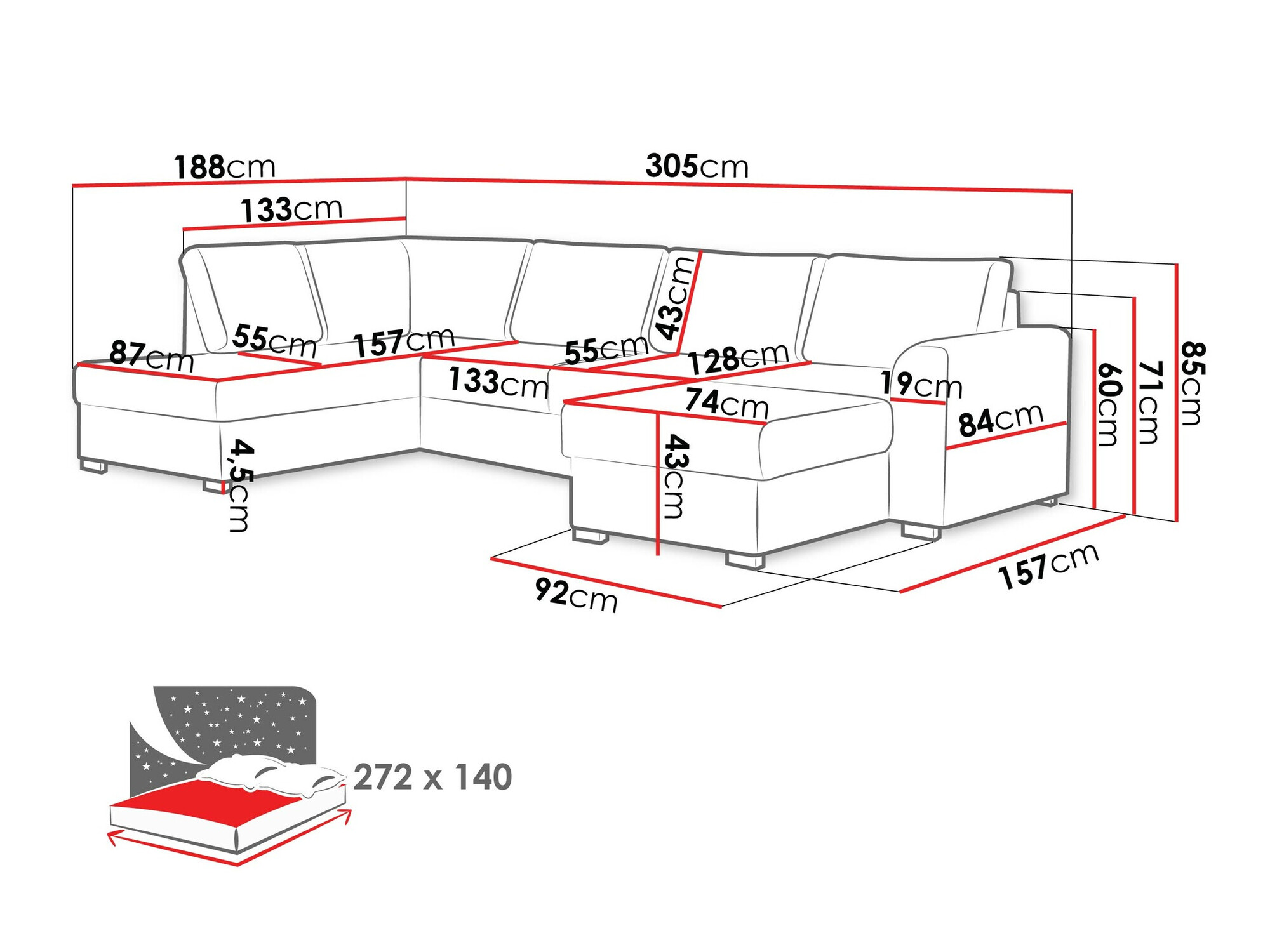 Hoekbank Comfivo 189 (Coral 45)