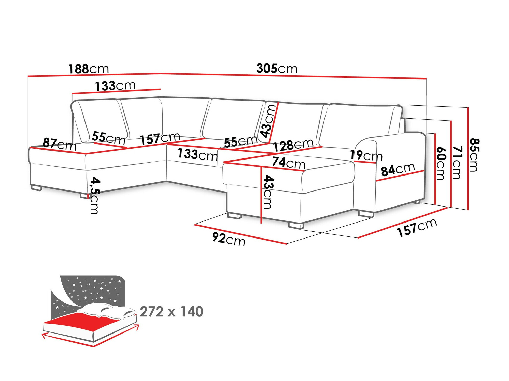 Hoekbank Comfivo 189 (Coral 45)
