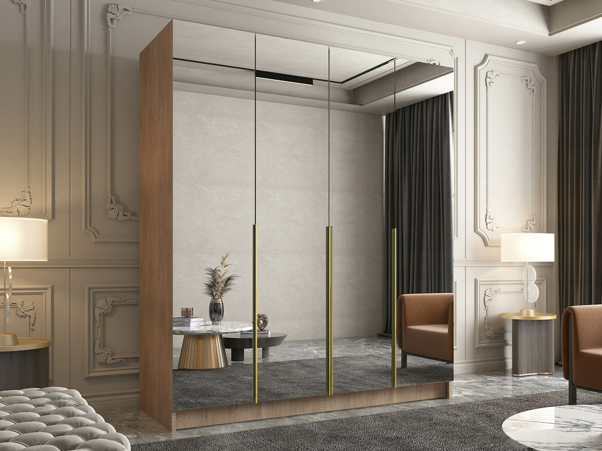 Kledingkast Closico 190 (Licht hout + Gouden)