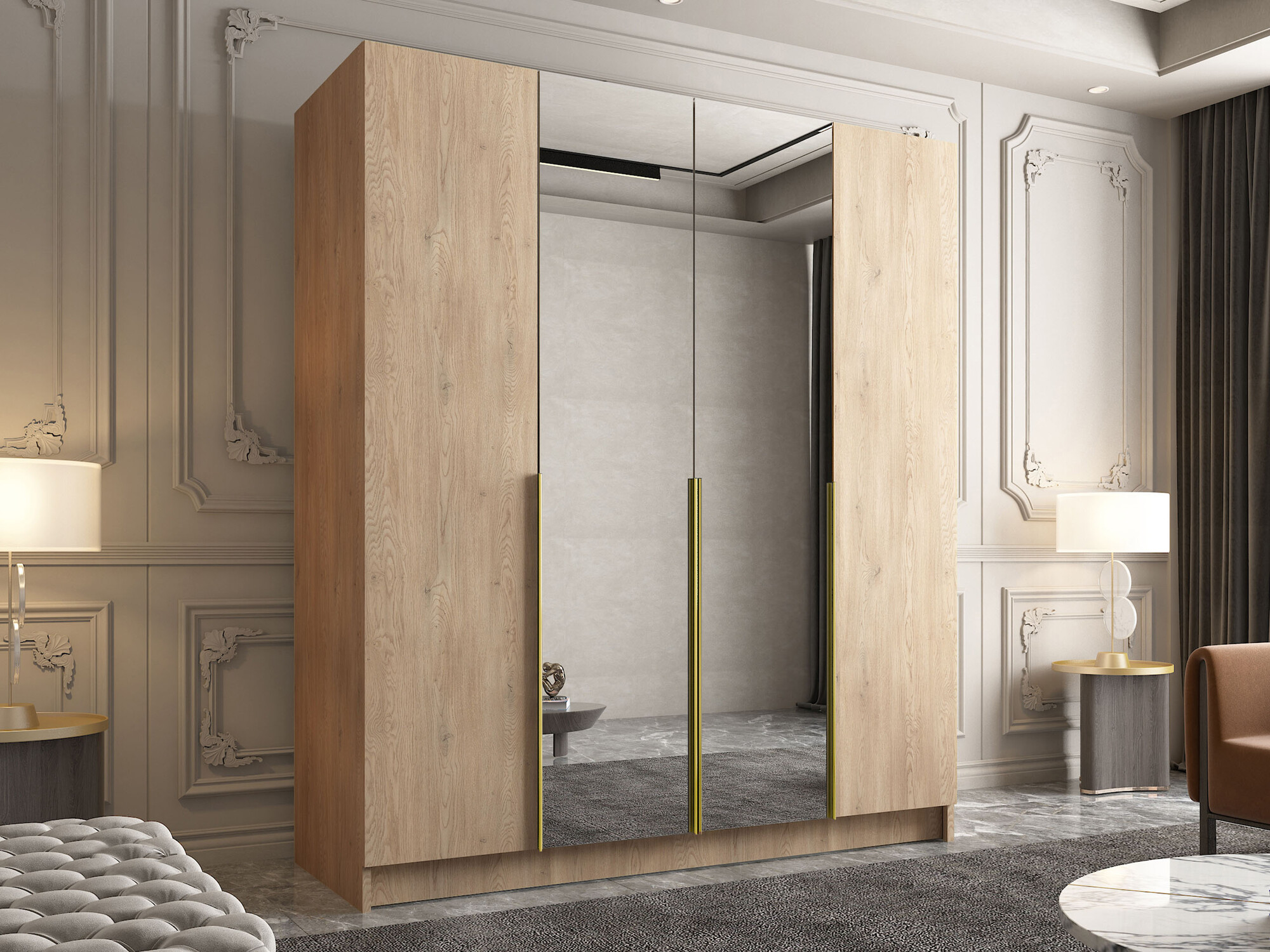 Kledingkast Closico 191 (Licht hout + Gouden)