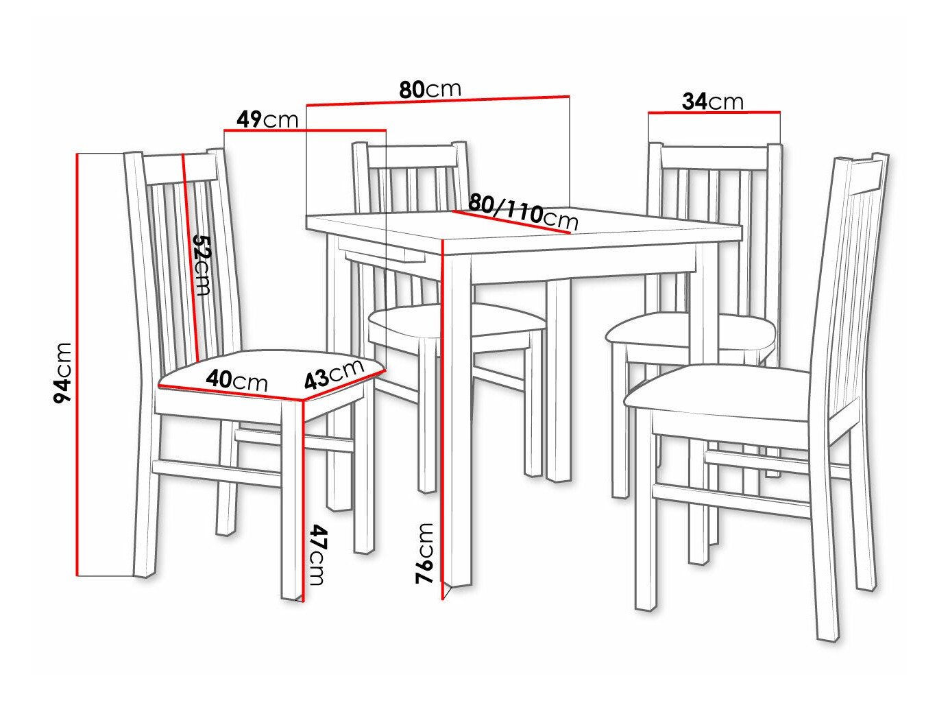 Eetkamerset Victorville 263 (Wit)
