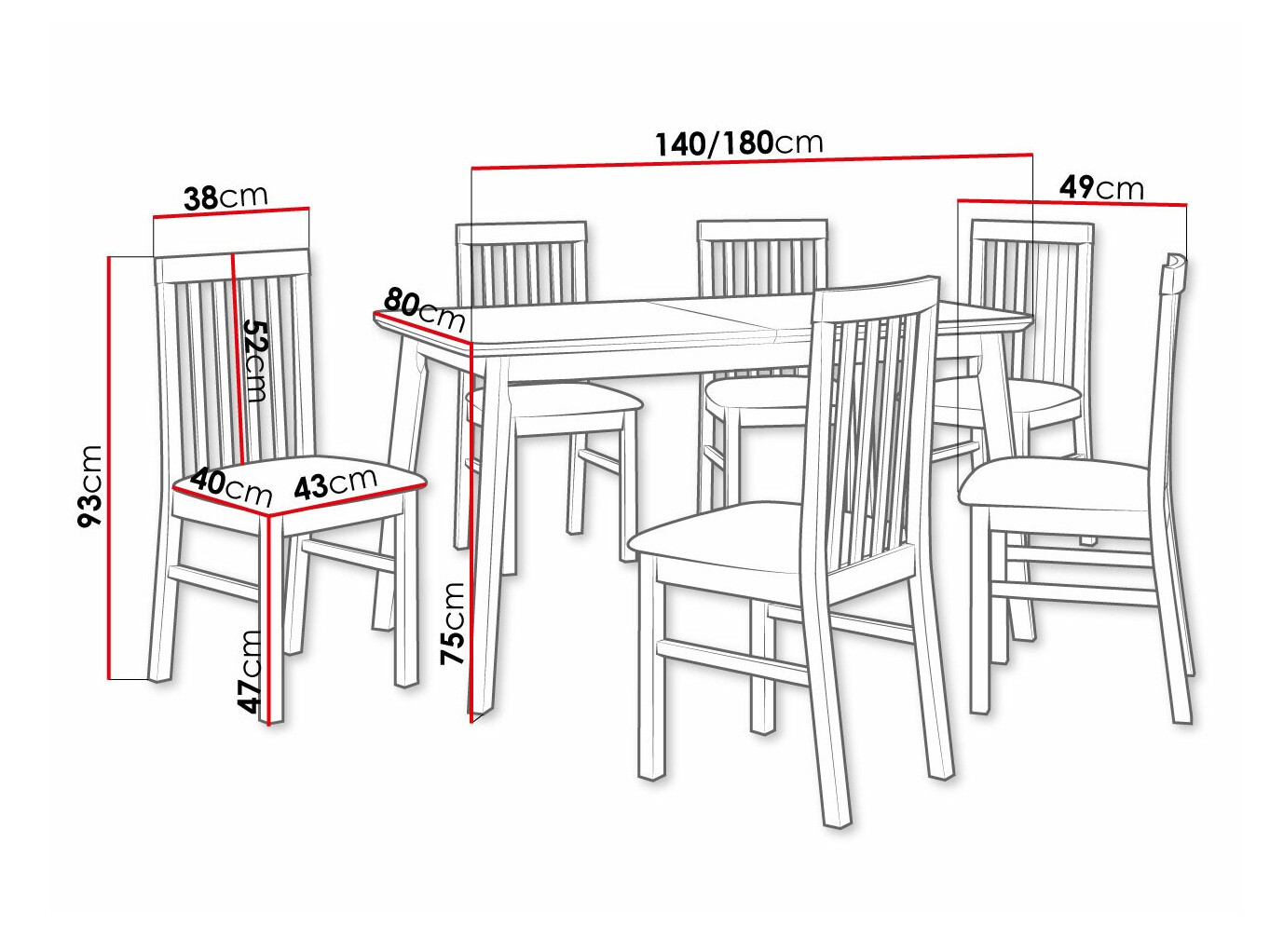 Eetkamerset Victorville 267 (Wit)