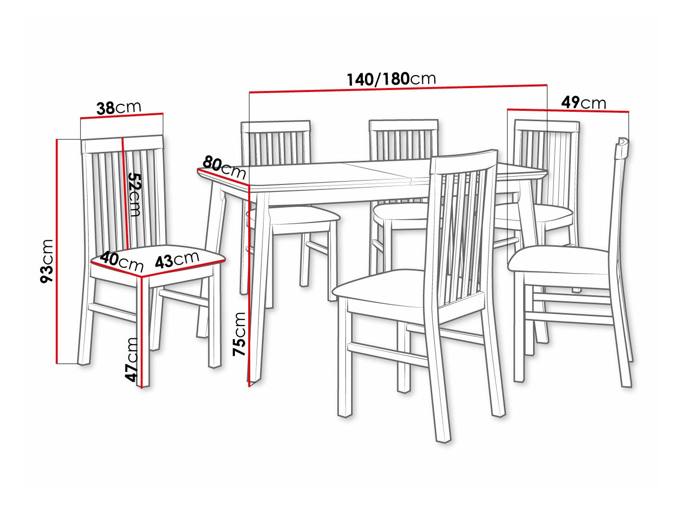Eetkamerset Victorville 267 (Wit)