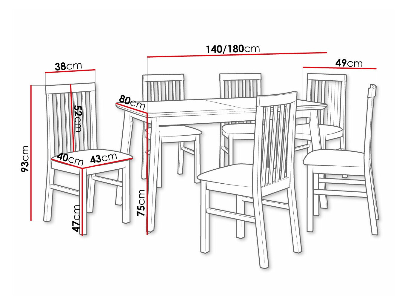 Eetkamerset Victorville 267 (Zwart)