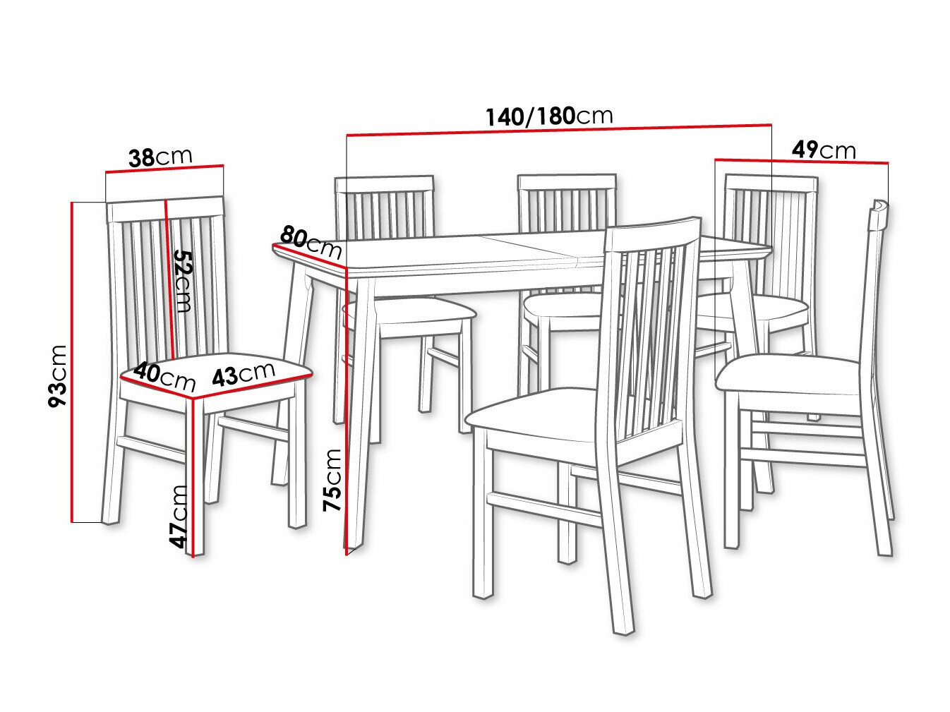 Eetkamerset Victorville 267 (Zwart)