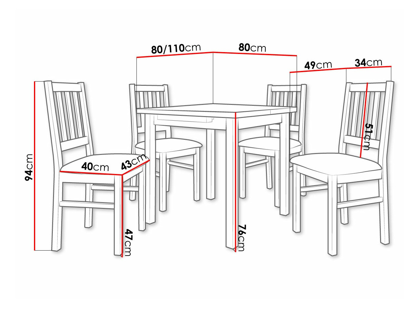 Eetkamerset Victorville 275 (Wit)