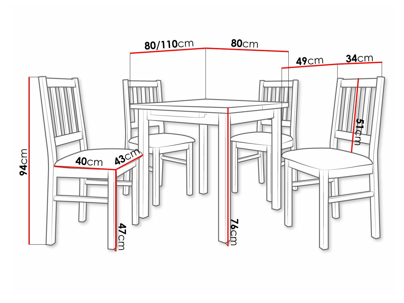 Eetkamerset Victorville 275 (Wit)