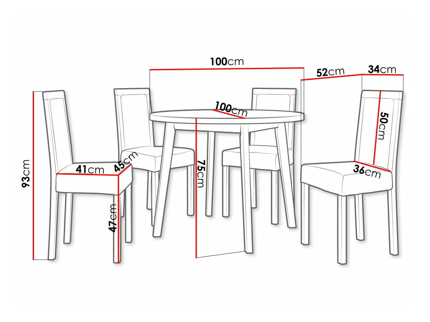 Eetkamerset Victorville 304 (Wit)