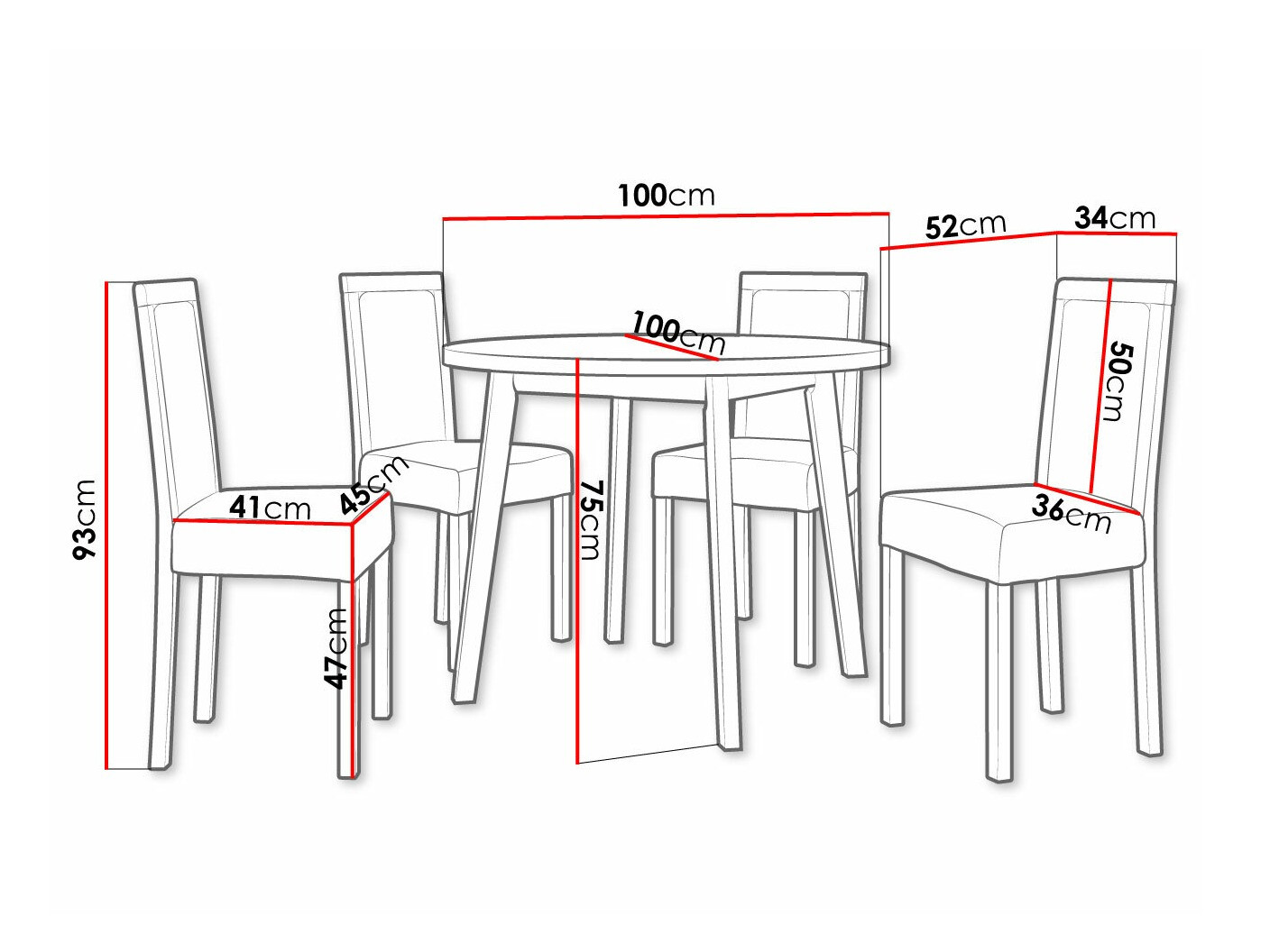 Eetkamerset Victorville 304 (Zwart)