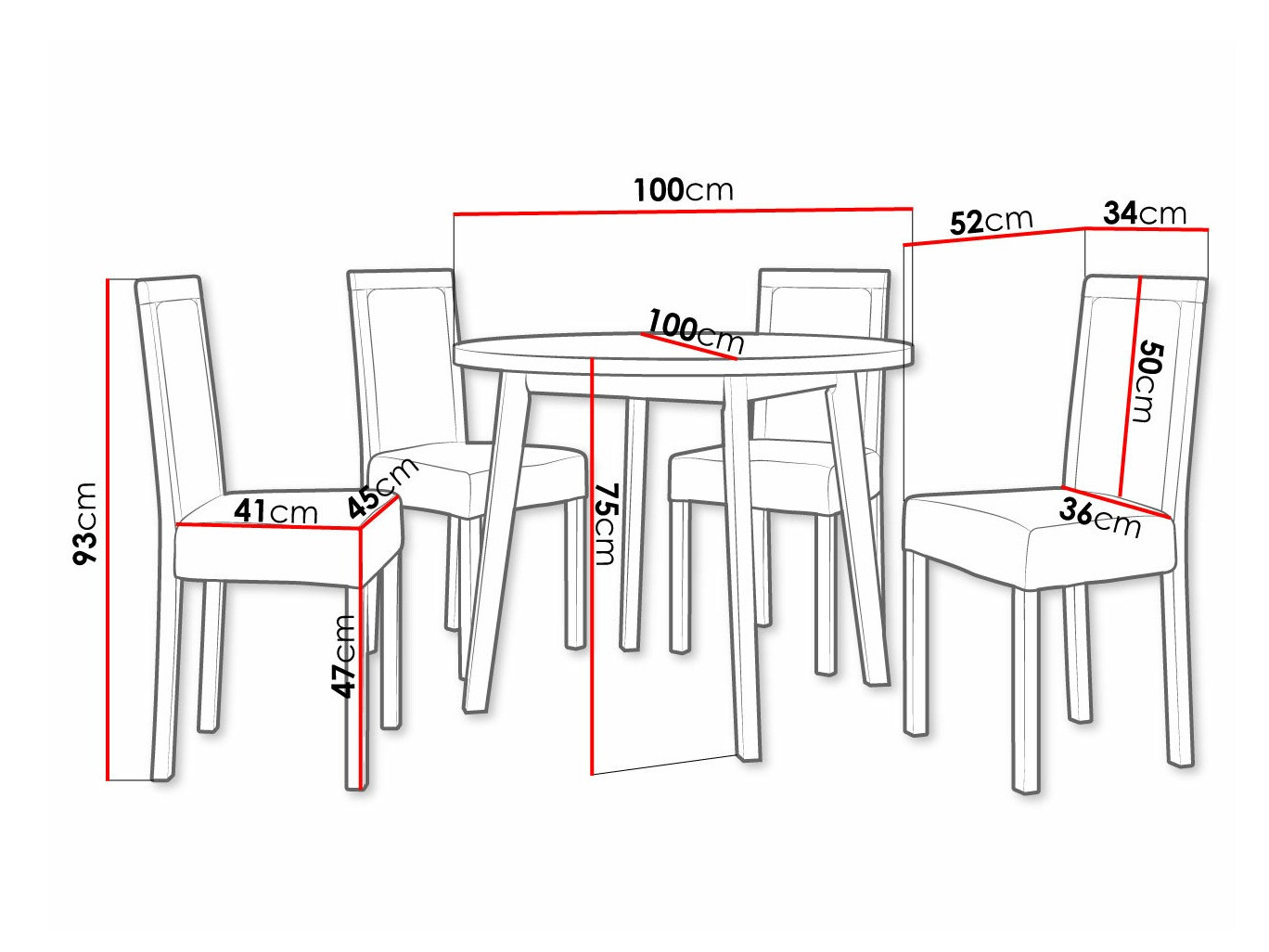 Eetkamerset Victorville 304 (Zwart)