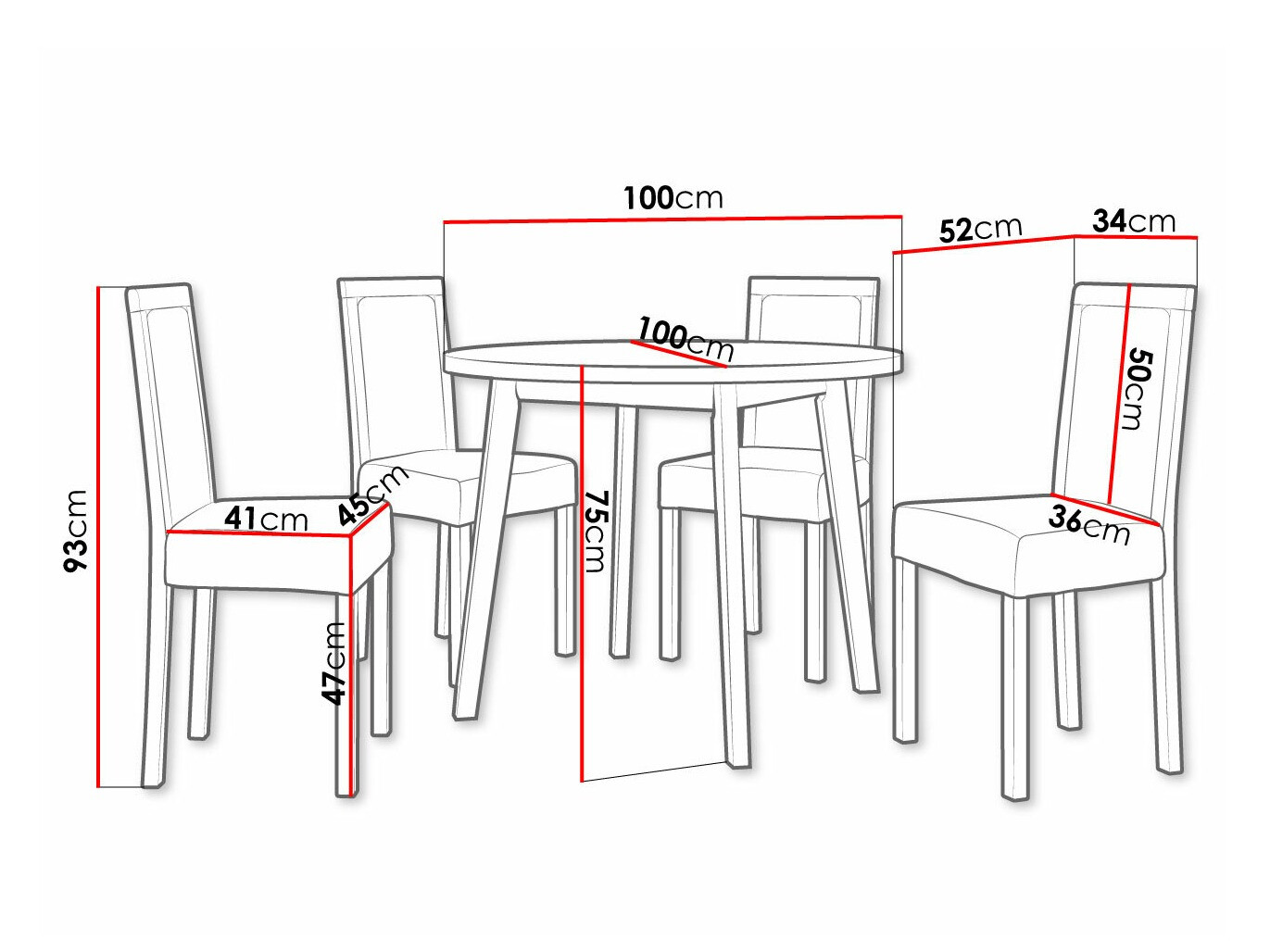 Eetkamerset Victorville 304 (Zwart)