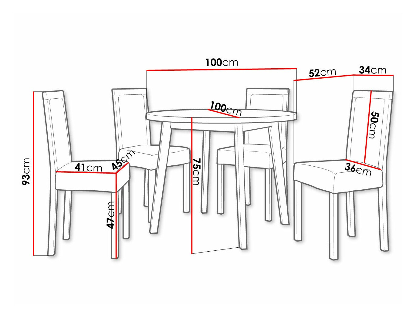 Eetkamerset Victorville 304 (Zwart)