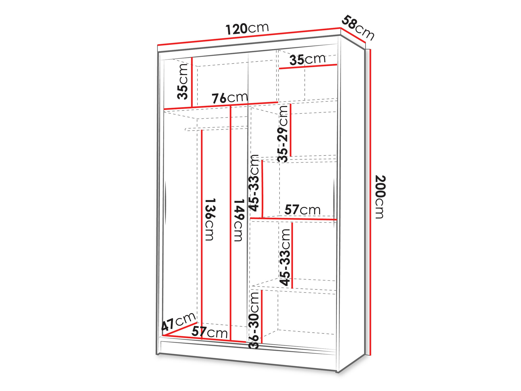 Kledingkast Closico 147 (Zwart + Wit)
