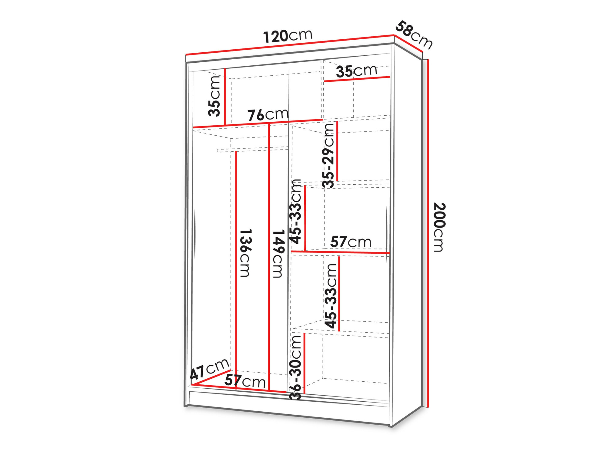 Kledingkast Closico 148 (Zwart + Wit)