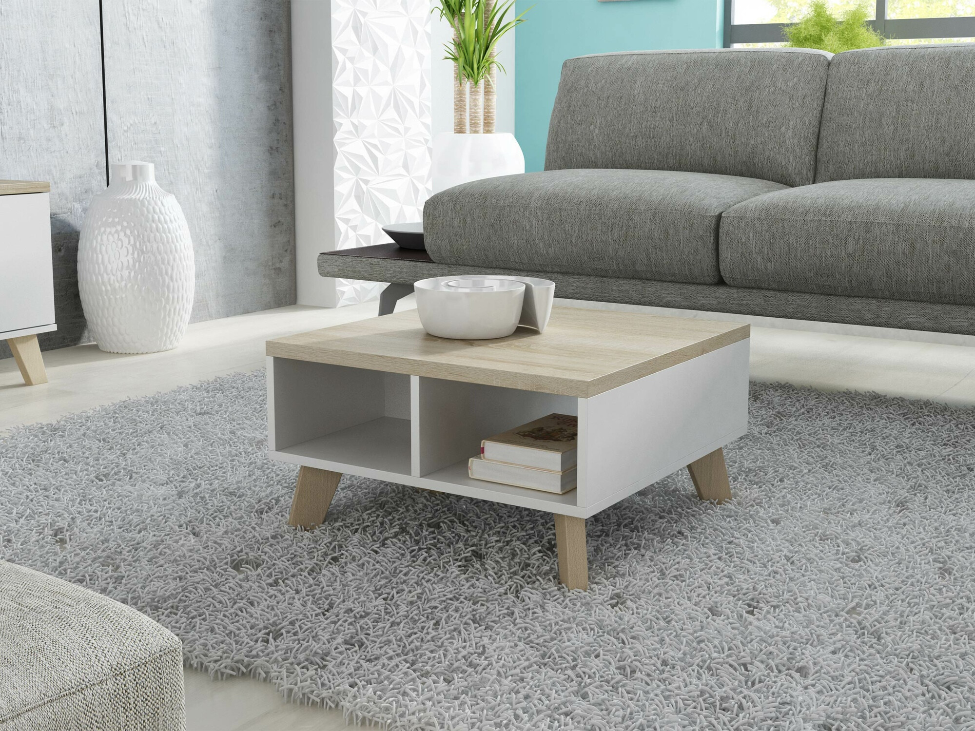Salontafel Larfloi 100 (Wit + Sonoma eik)