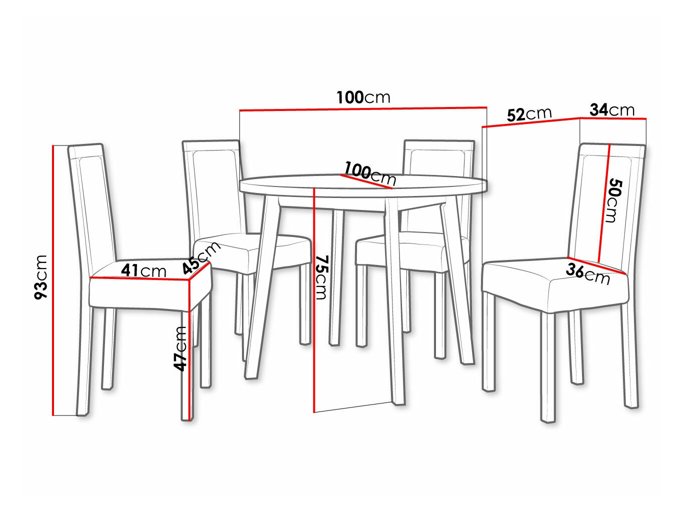 Eetkamerset Victorville 306 (Zwart)