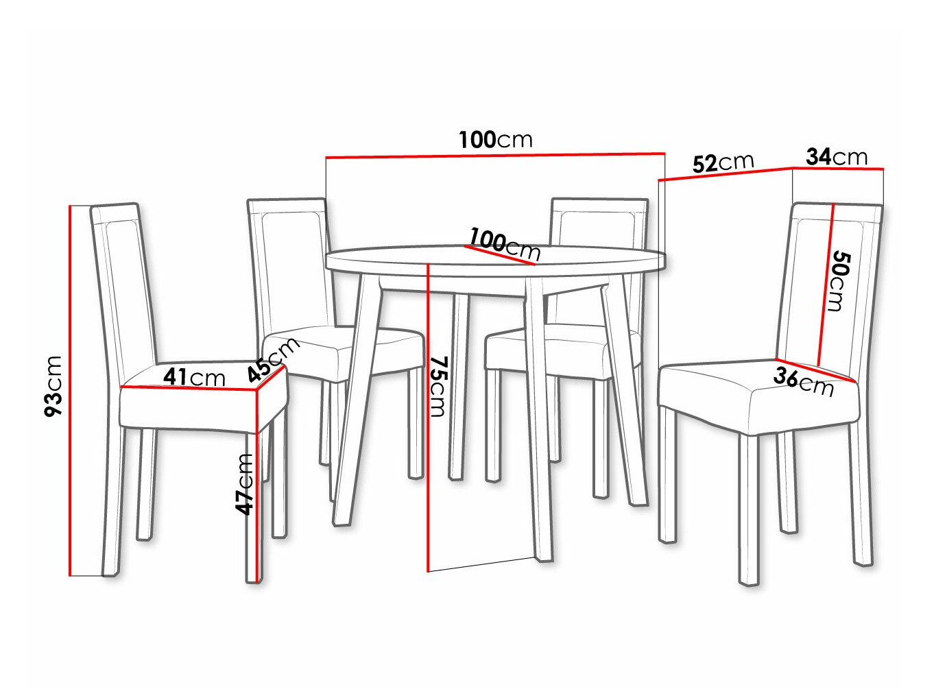 Eetkamerset Victorville 306 (Zwart)