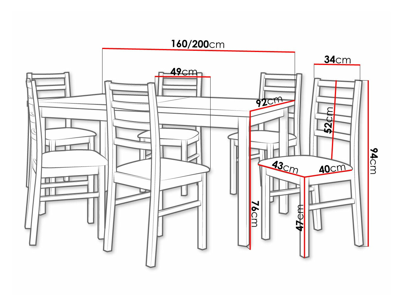 Eetkamerset Victorville 307 (Moer)