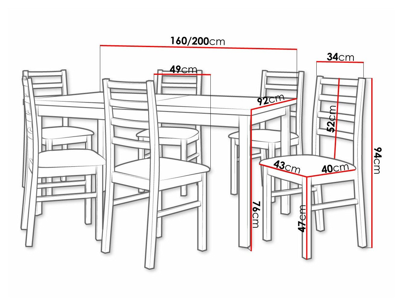 Eetkamerset Victorville 307 (Moer)