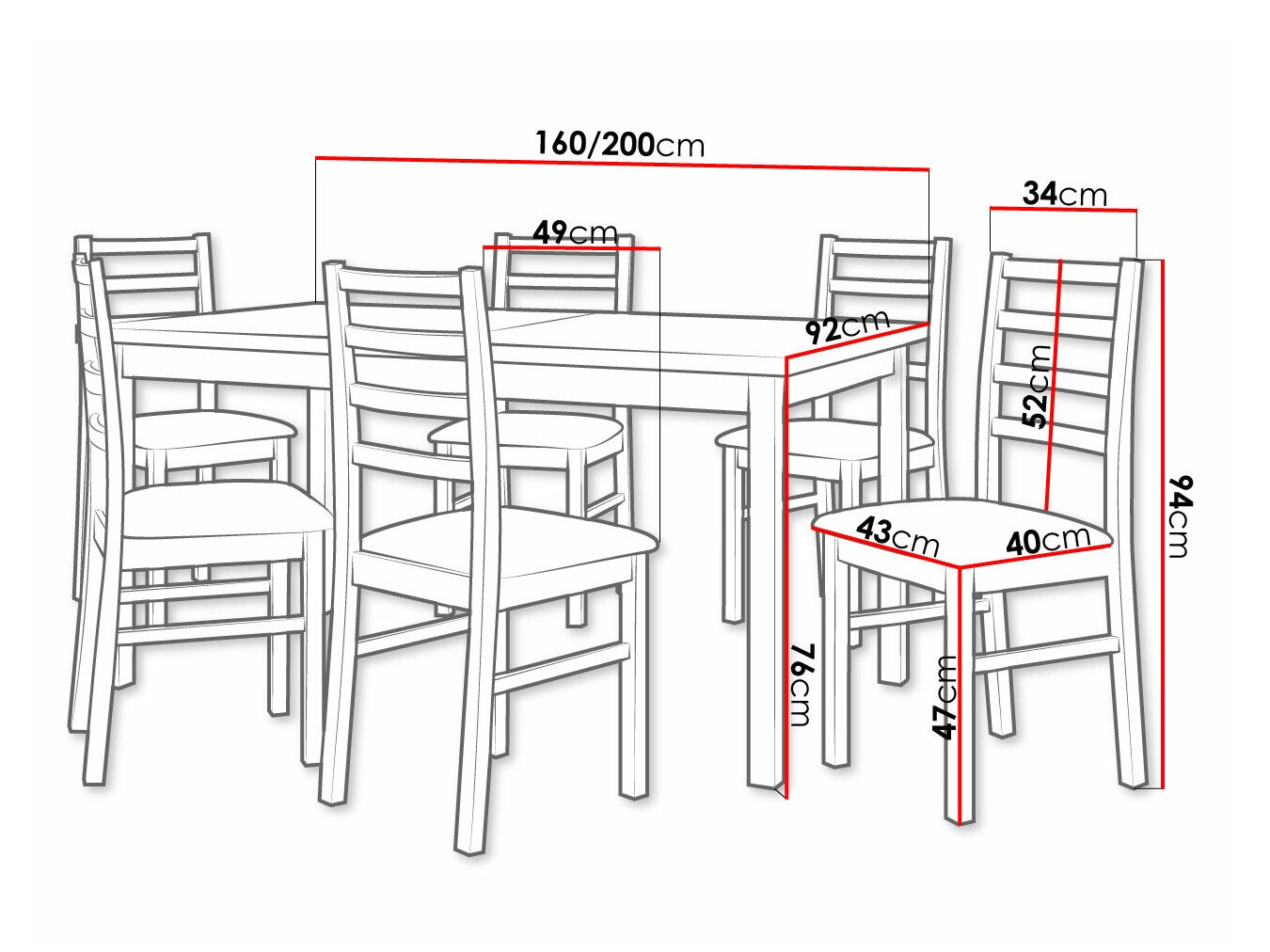 Eetkamerset Victorville 307 (Moer)