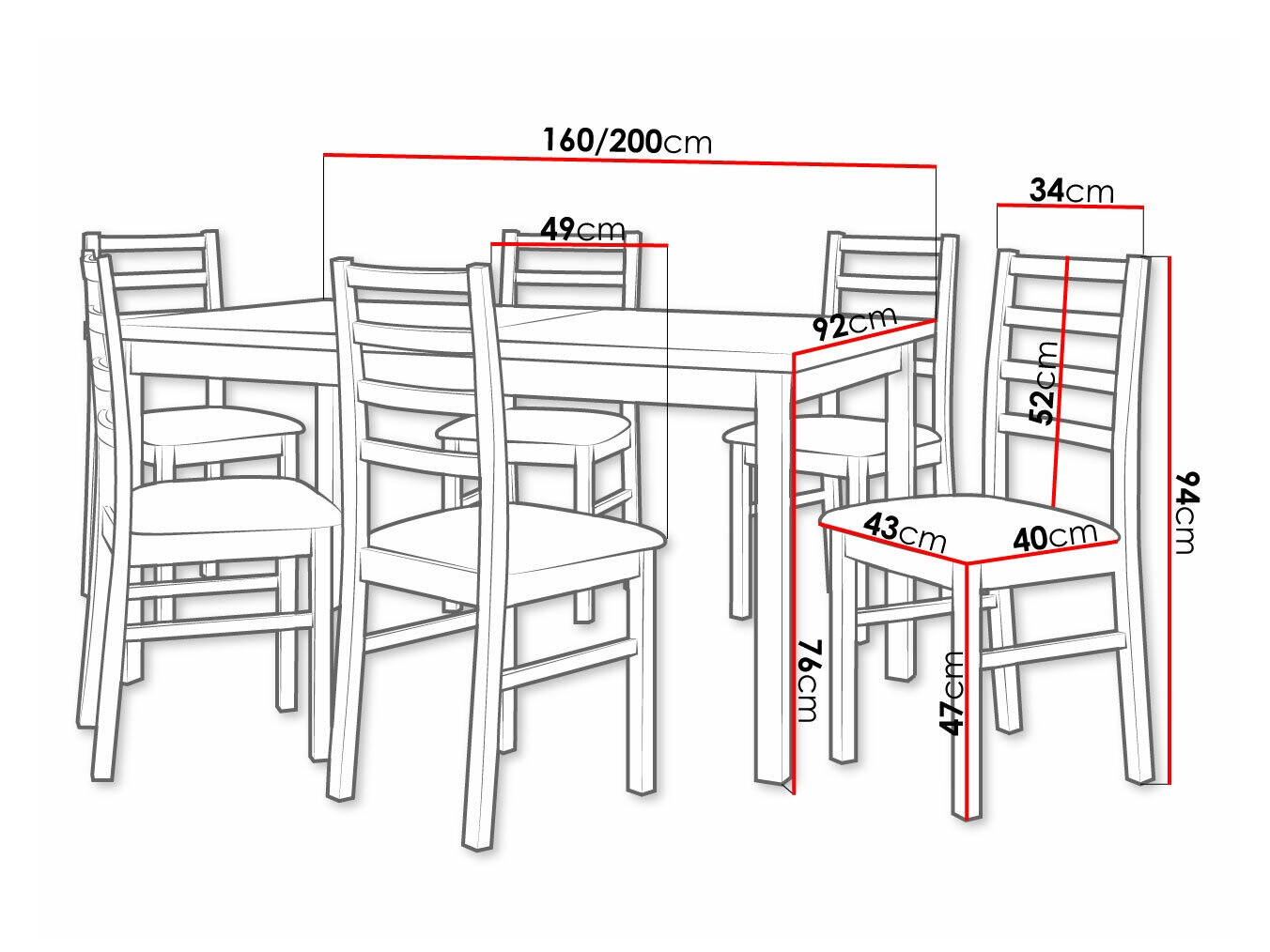 Eetkamerset Victorville 307 (Moer)