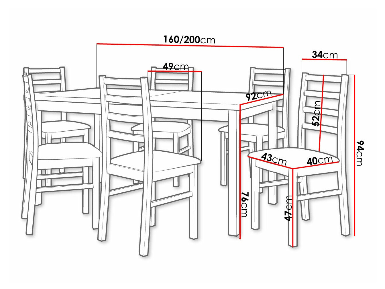 Eetkamerset Victorville 307 (Wit)