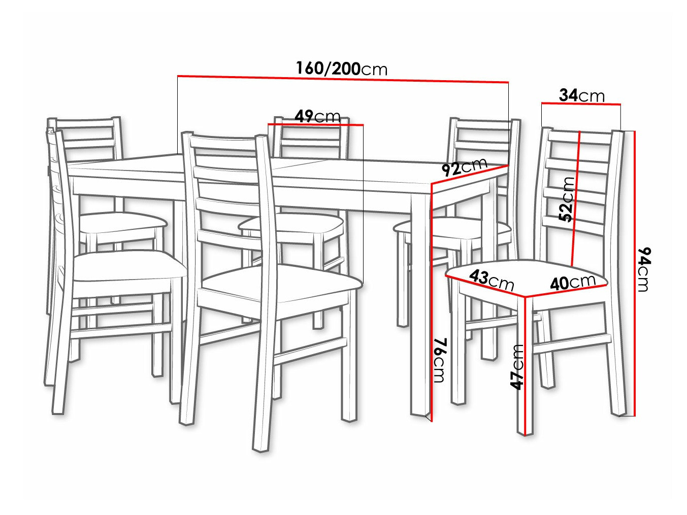 Eetkamerset Victorville 307 (Wit)