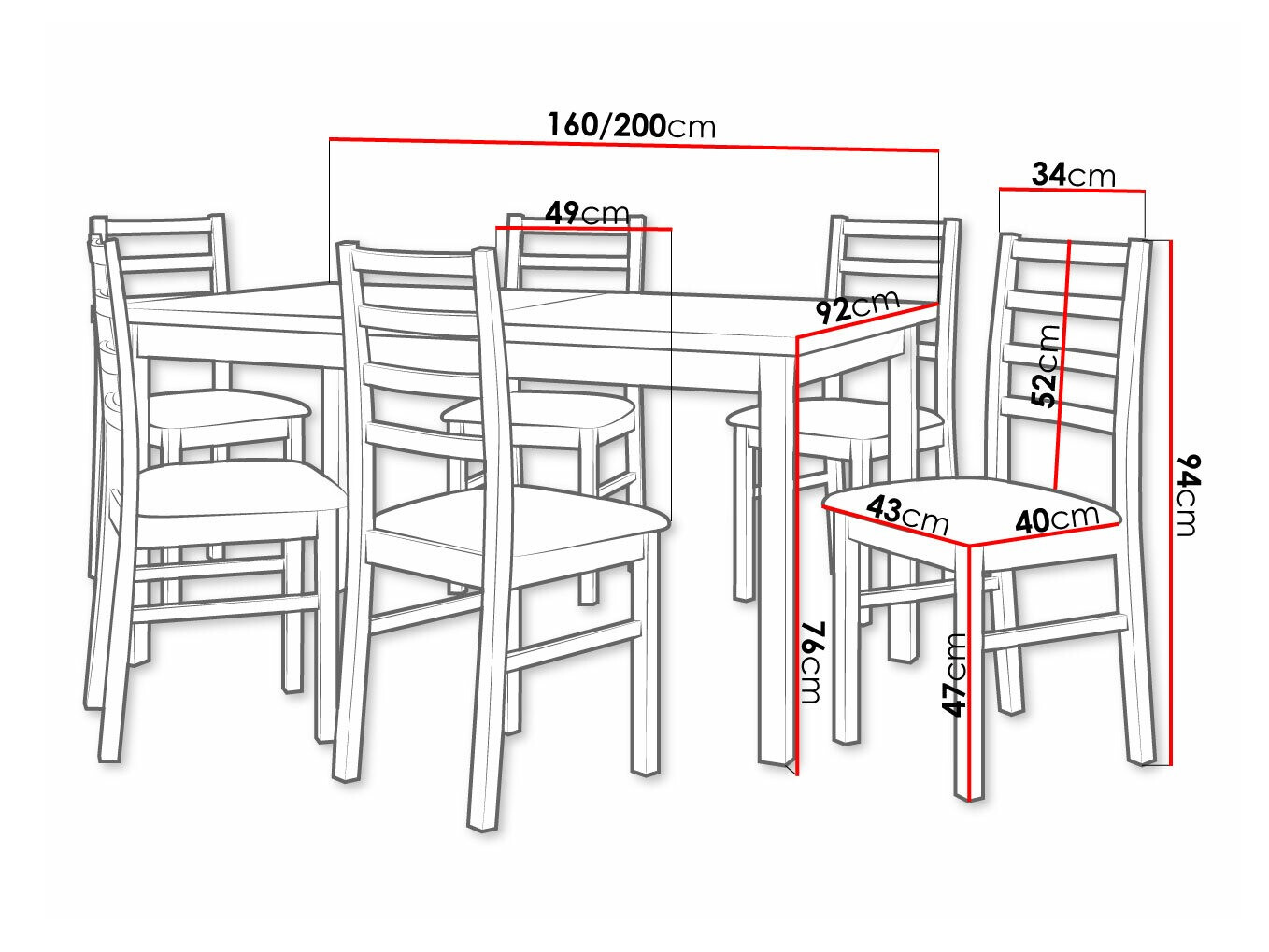 Eetkamerset Victorville 307 (Wit)