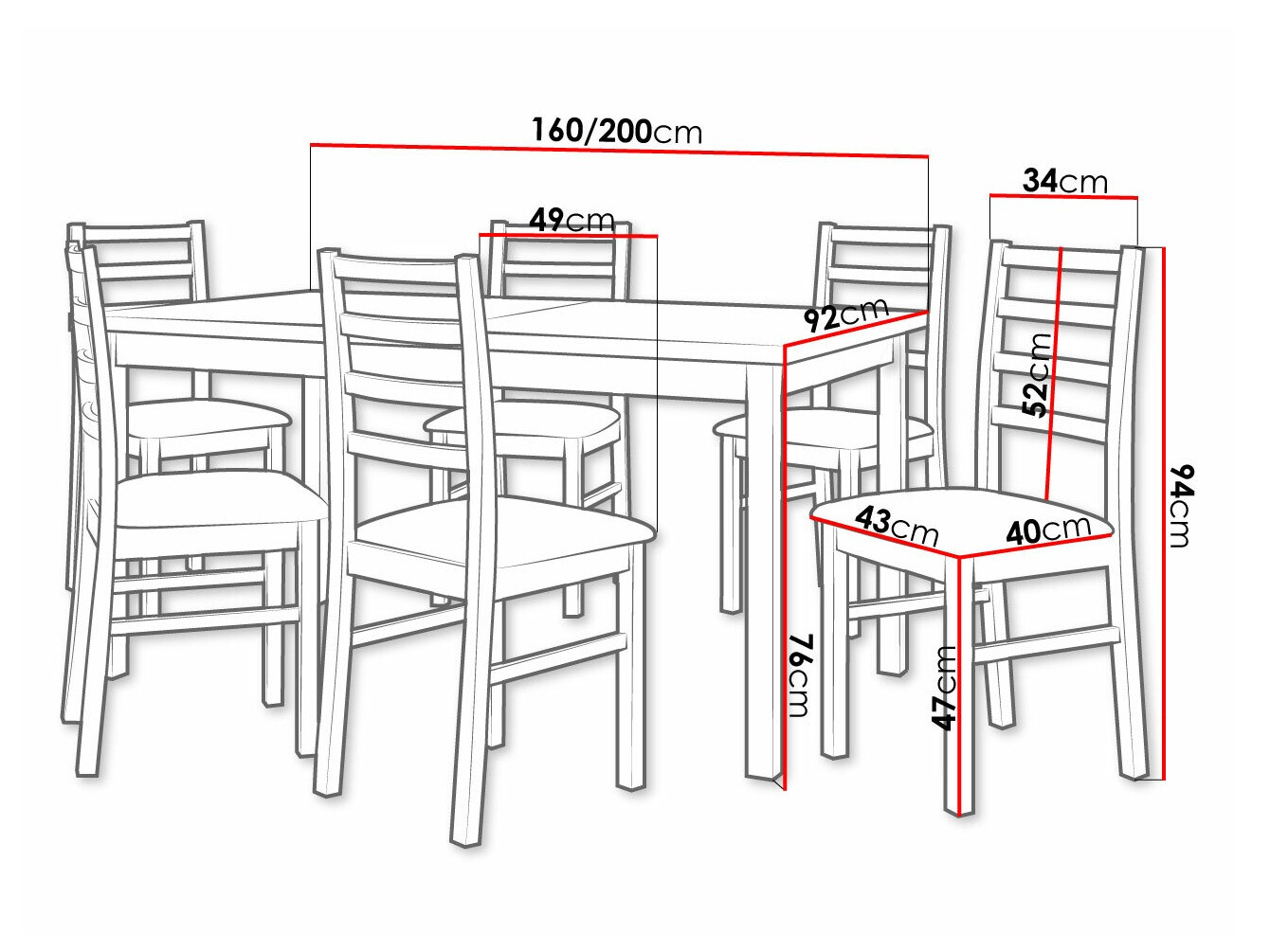 Eetkamerset Victorville 307 (Wit)