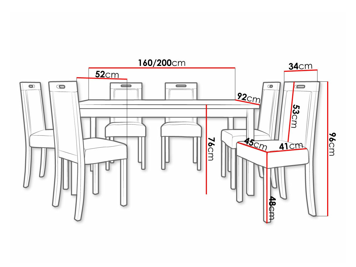 Eetkamerset Victorville 308 (Wit)