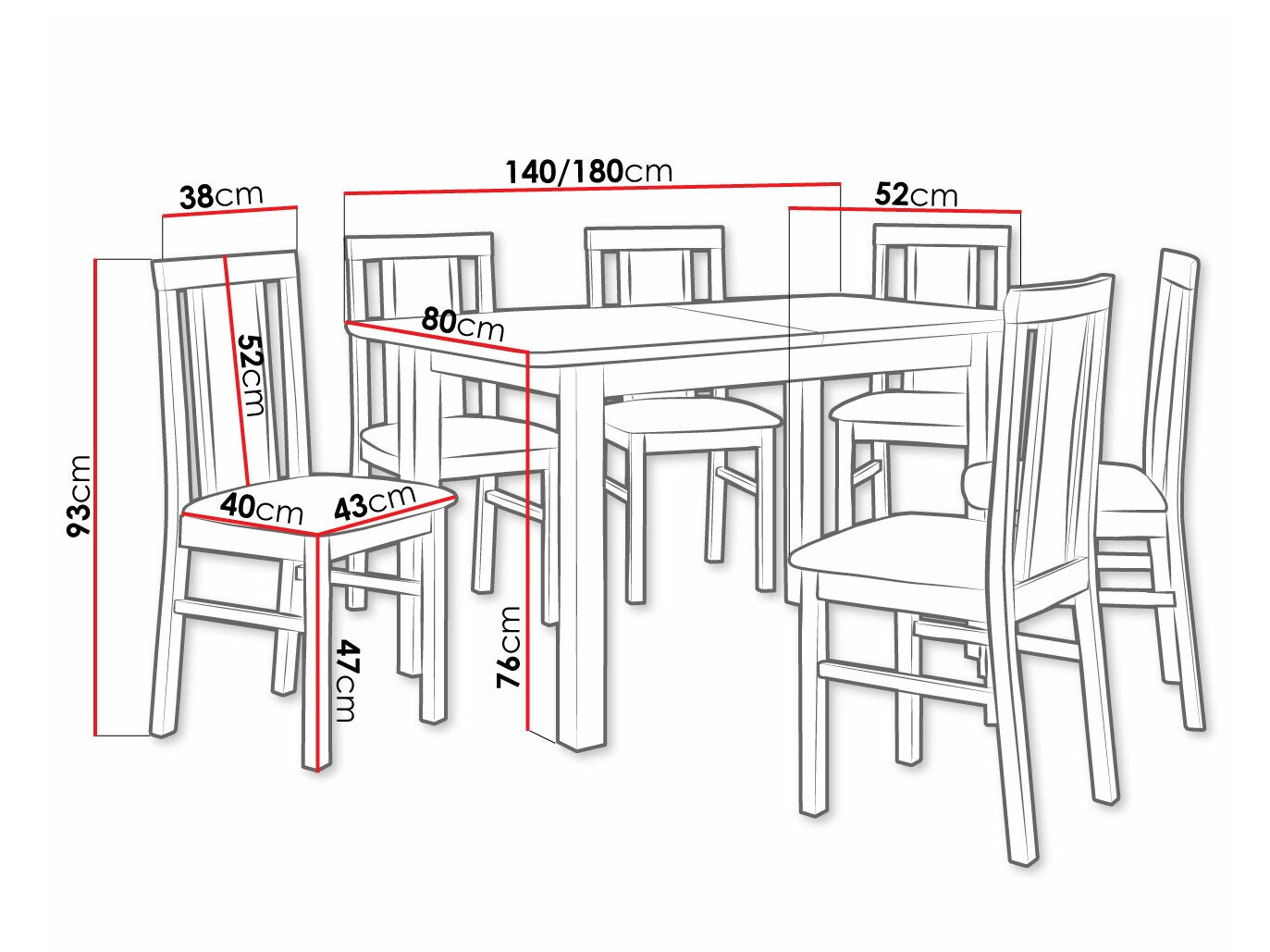 Eetkamerset Victorville 311 (Elzen)