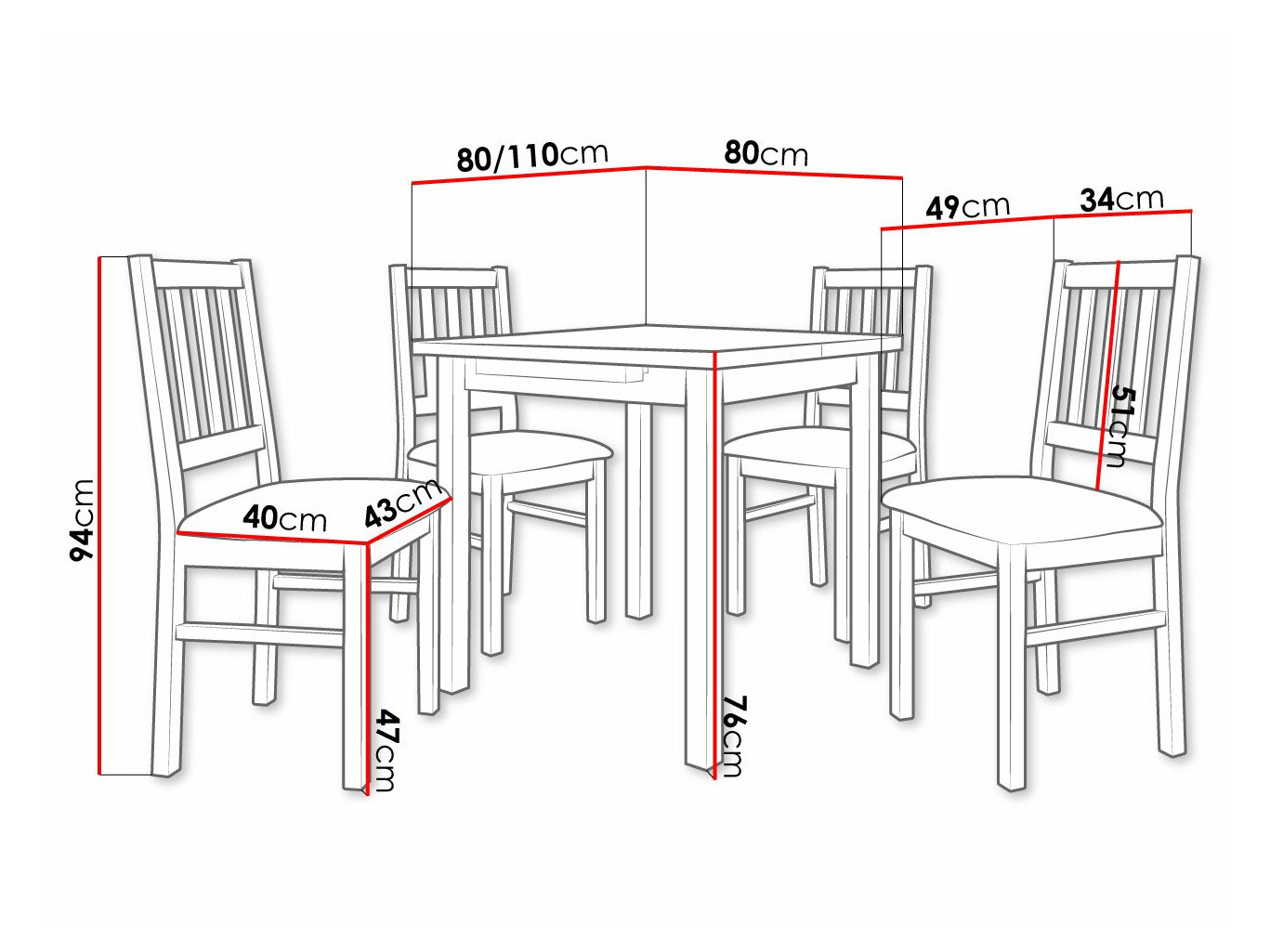 Eetkamerset Victorville 314 (Wit)