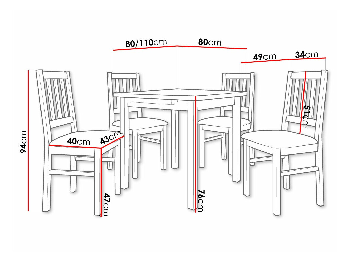 Eetkamerset Victorville 314 (Wit)