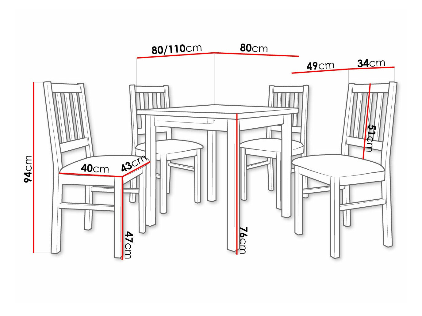 Eetkamerset Victorville 314 (Wit)