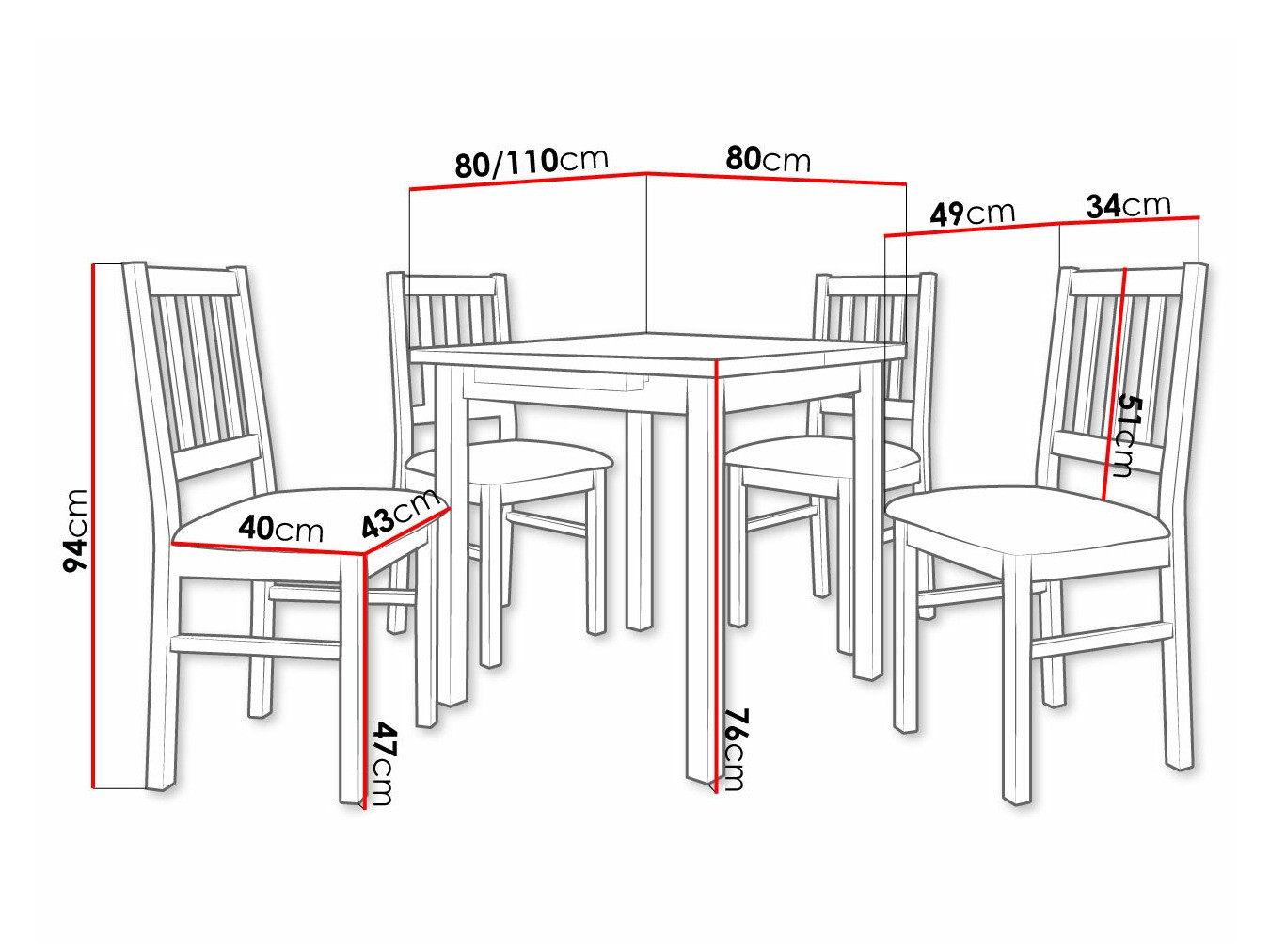 Eetkamerset Victorville 314 (Wit)