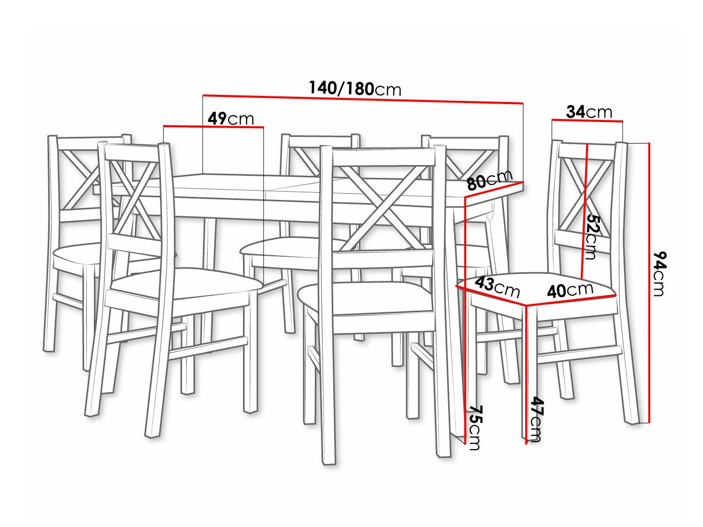 Eetkamerset Victorville 316 (Wit)
