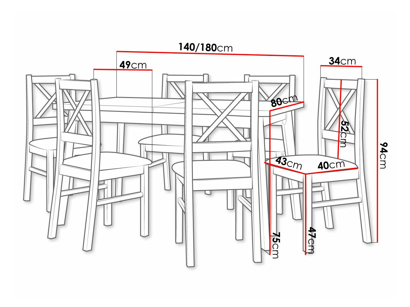 Eetkamerset Victorville 316 (Wit)