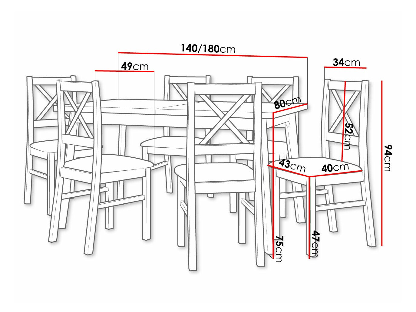 Eetkamerset Victorville 316 (Zwart)