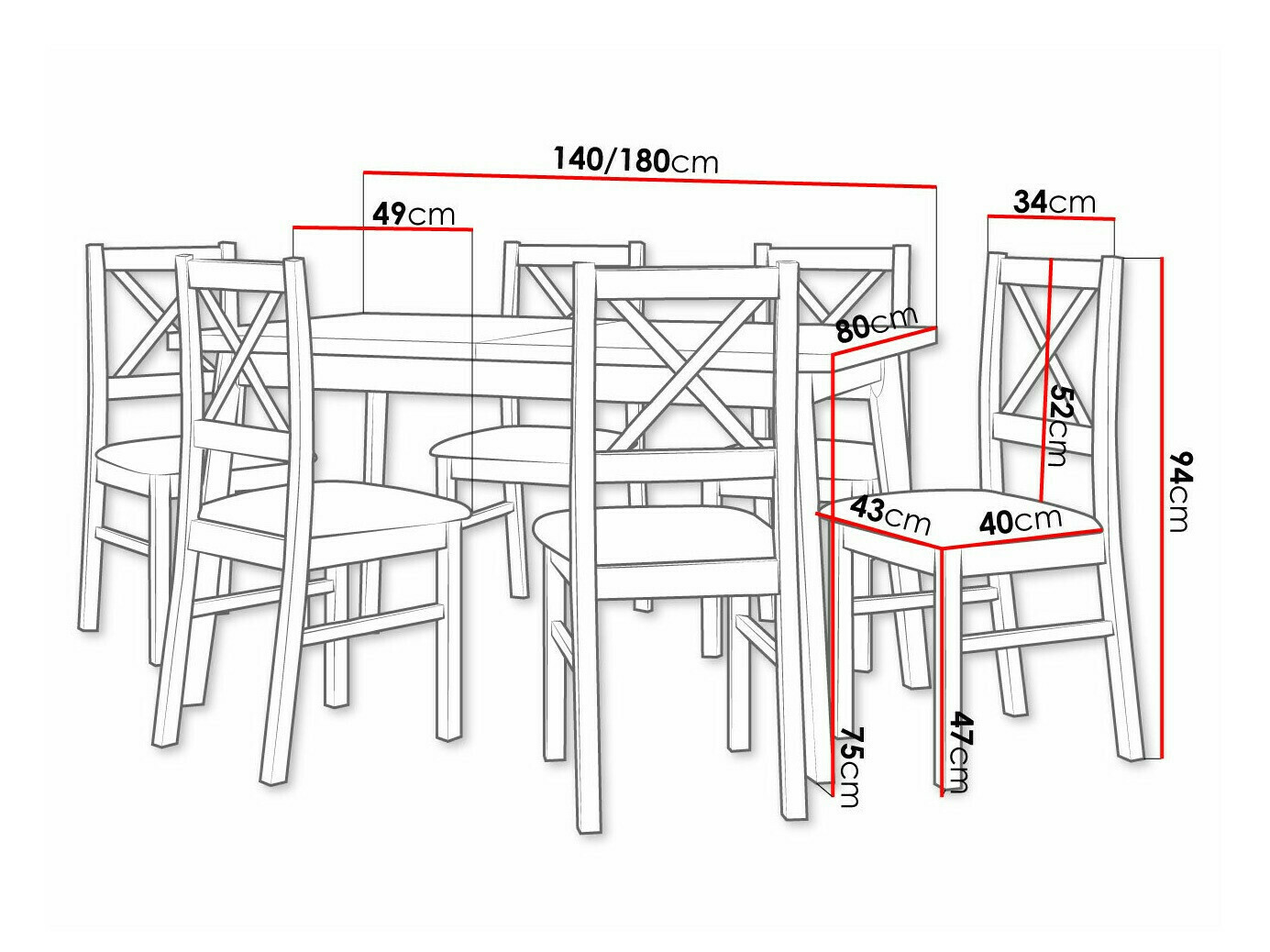 Eetkamerset Victorville 317 (Wit)