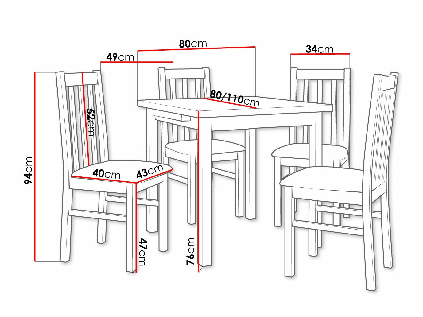 Eetkamerset Victorville 319 (Wit)