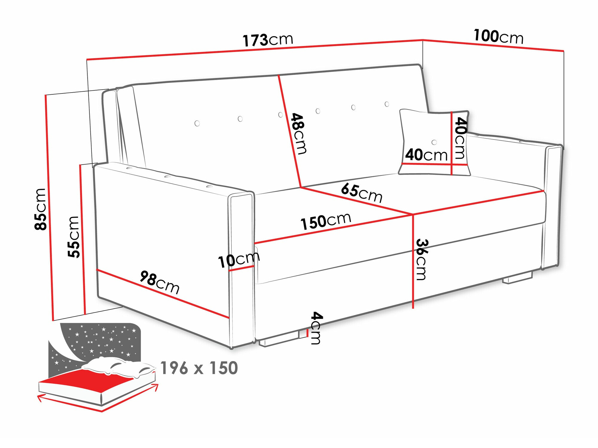 Slaapbank Columbus 233 (Coral 80)