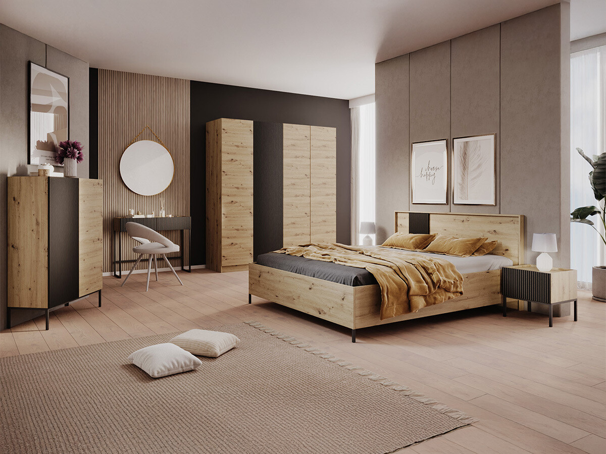 Bed Lunole 105 (Artisan eiken + Zwart)