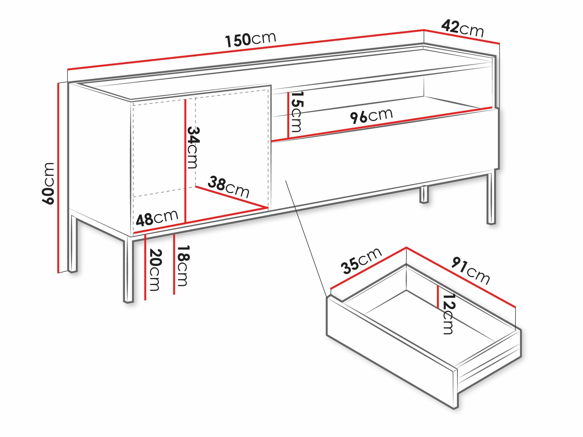TV-meubel Lunole 108 (Artisan eiken + Zwart)