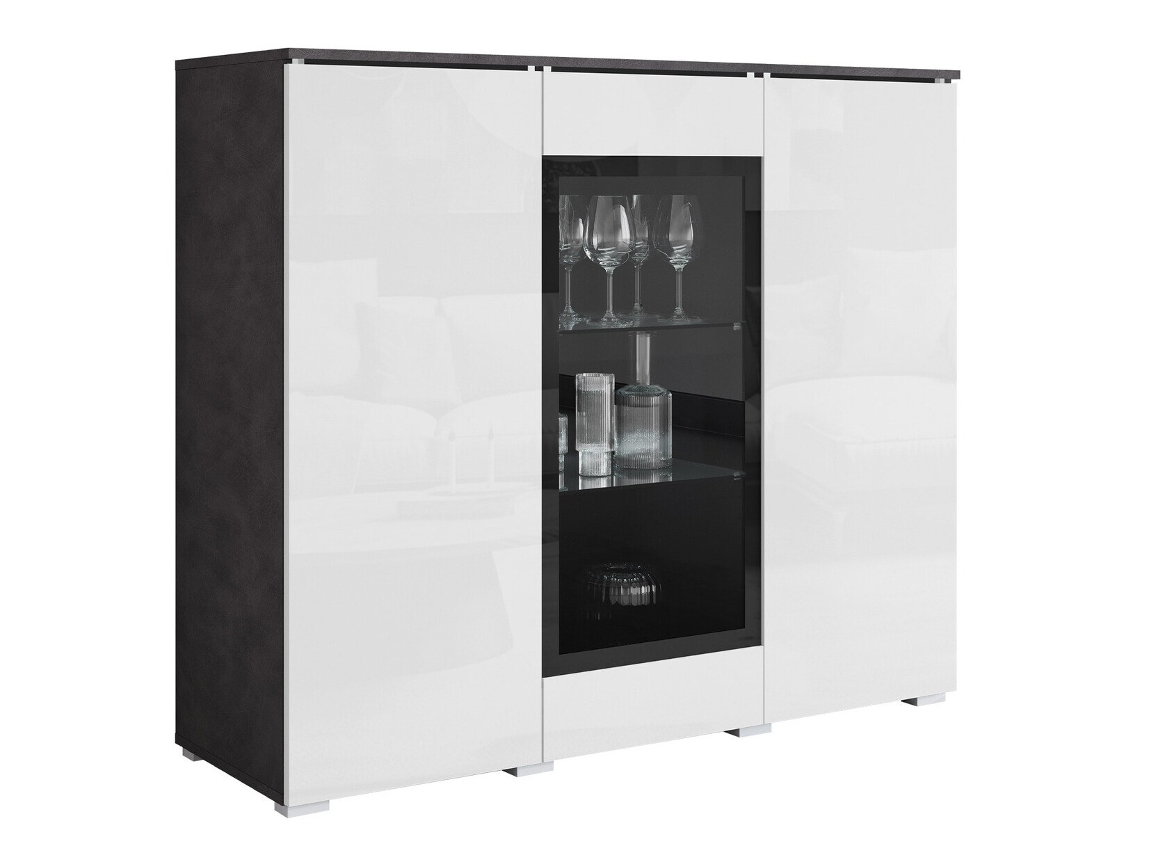 Dressoir Mirfivo 103 (Matera grijs + Glanzend wit)