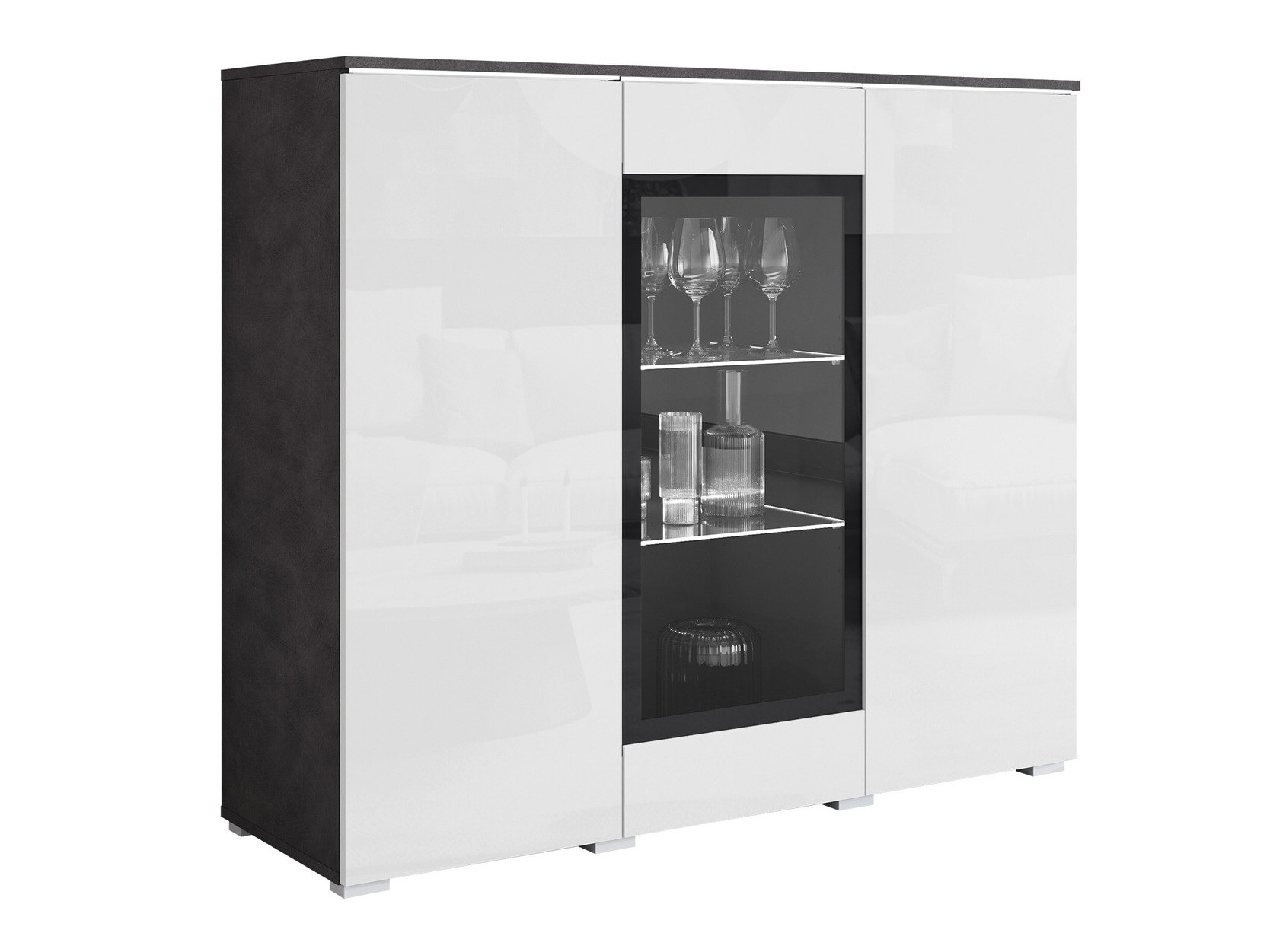 Dressoir Mirfivo 103 (Matera grijs + Glanzend wit)
