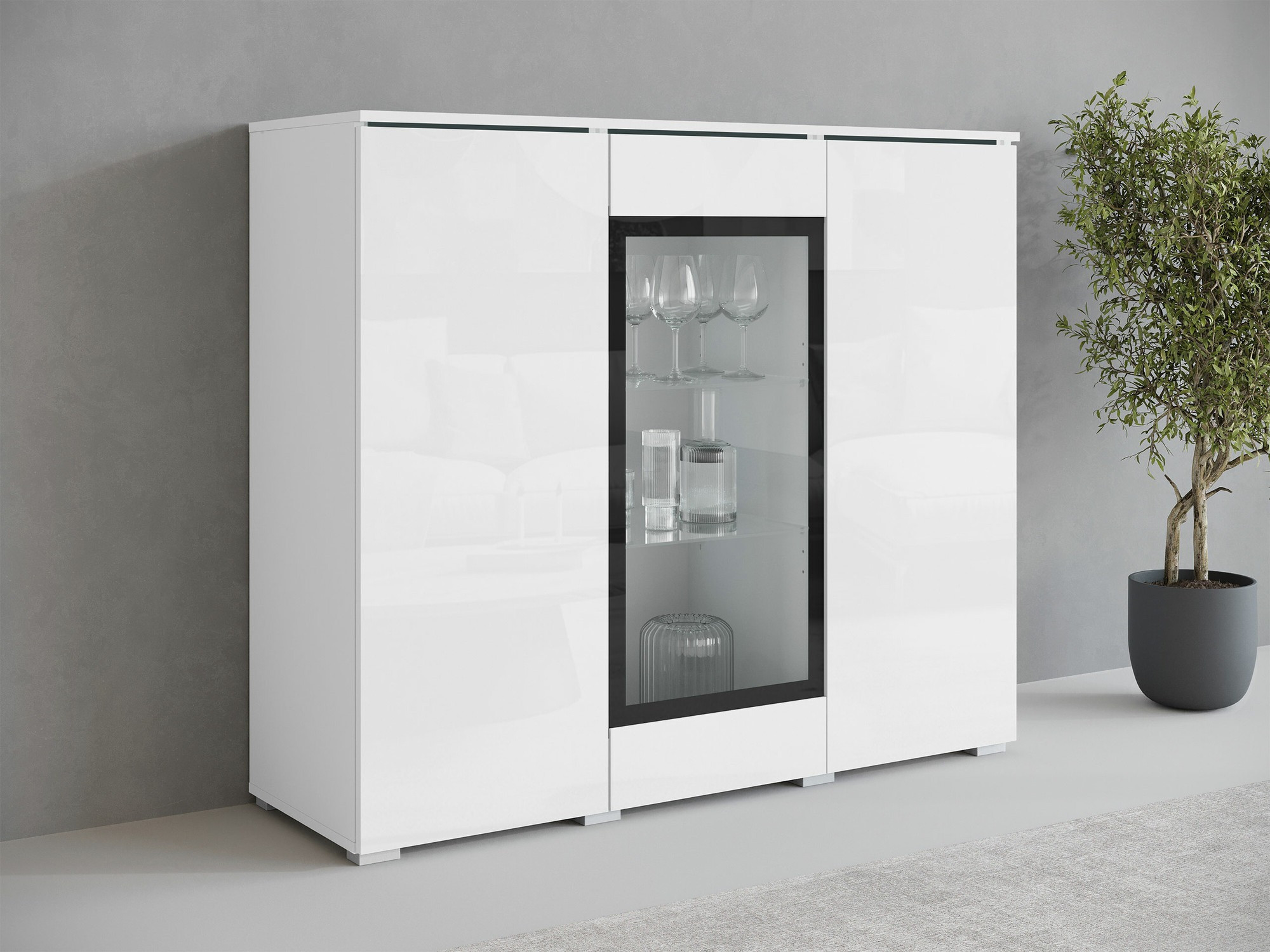 Dressoir Mirfivo 103 (Wit + Glanzend wit)